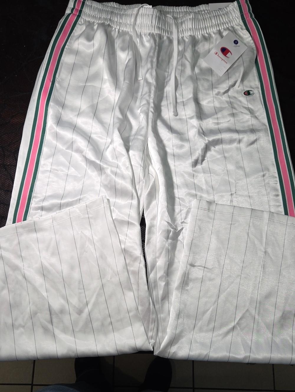 Champion Women's Game Set Match Pants - Bright White Pinstripe XXL